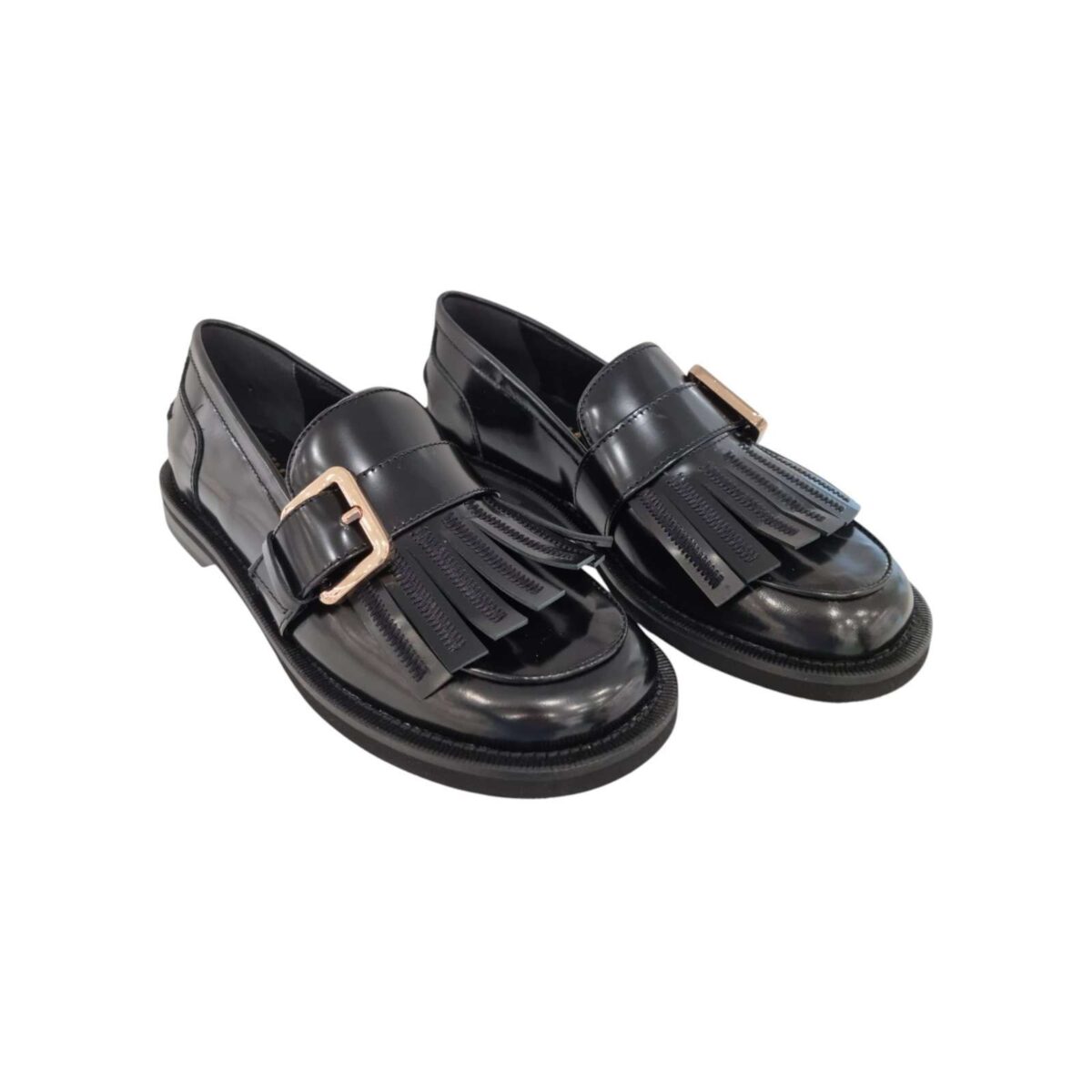 Mocassino Evaluna Nero Dettaglio Fibbia Con Frange 3922