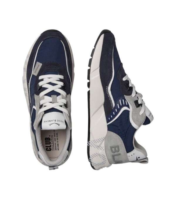 Sneakers Club01 Voile Blanche Blue Grey Lacci A Contrasto 1C05