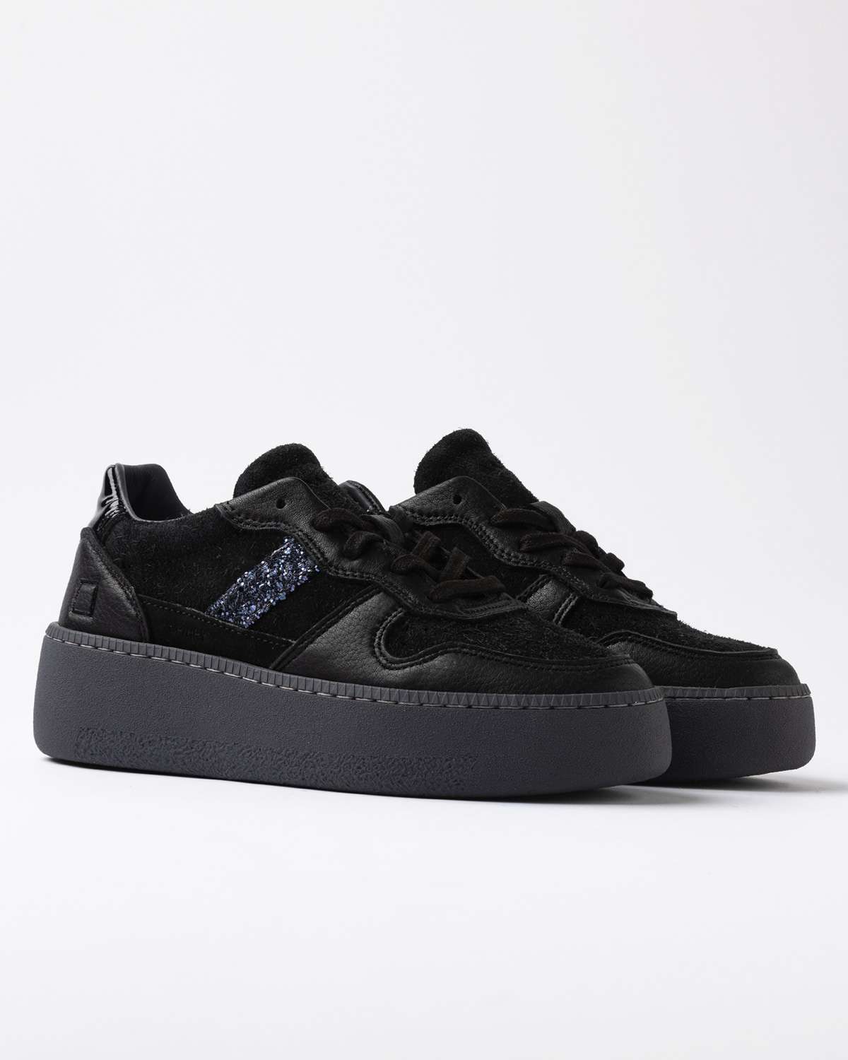 Sneakers Court Platform D.A.T.E. Nero Dettagli Laterale 431CPHABK