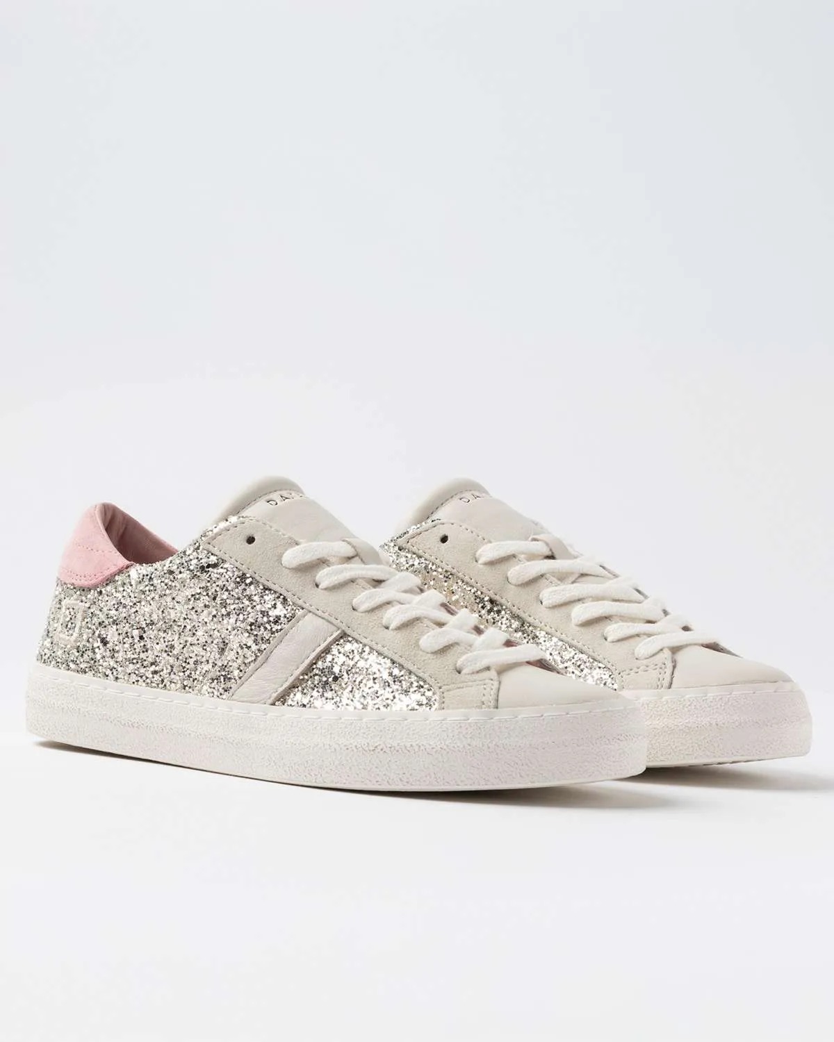 Sneakers Hill Low Glitter D.A.T.E. Donna Glitterata Platinum Dettagli Frontali 441HLGLPL