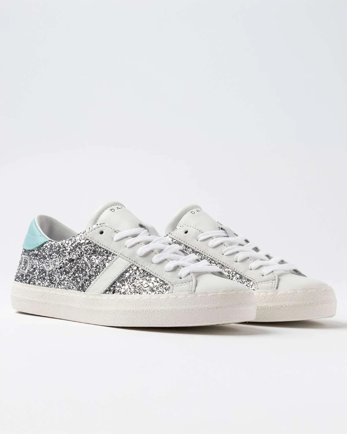 Sneakers Hill Low Glitter D.A.T.E. Donna Glitterata Silver Dettagli Frontali 441HLGLSL