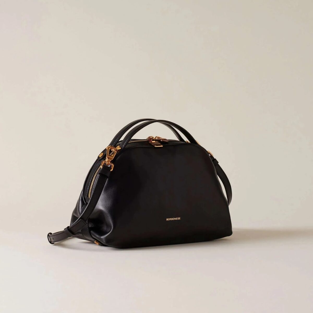 Bauletto Small Borbonese In Pelle Nero Dettagli Laterali 290202100