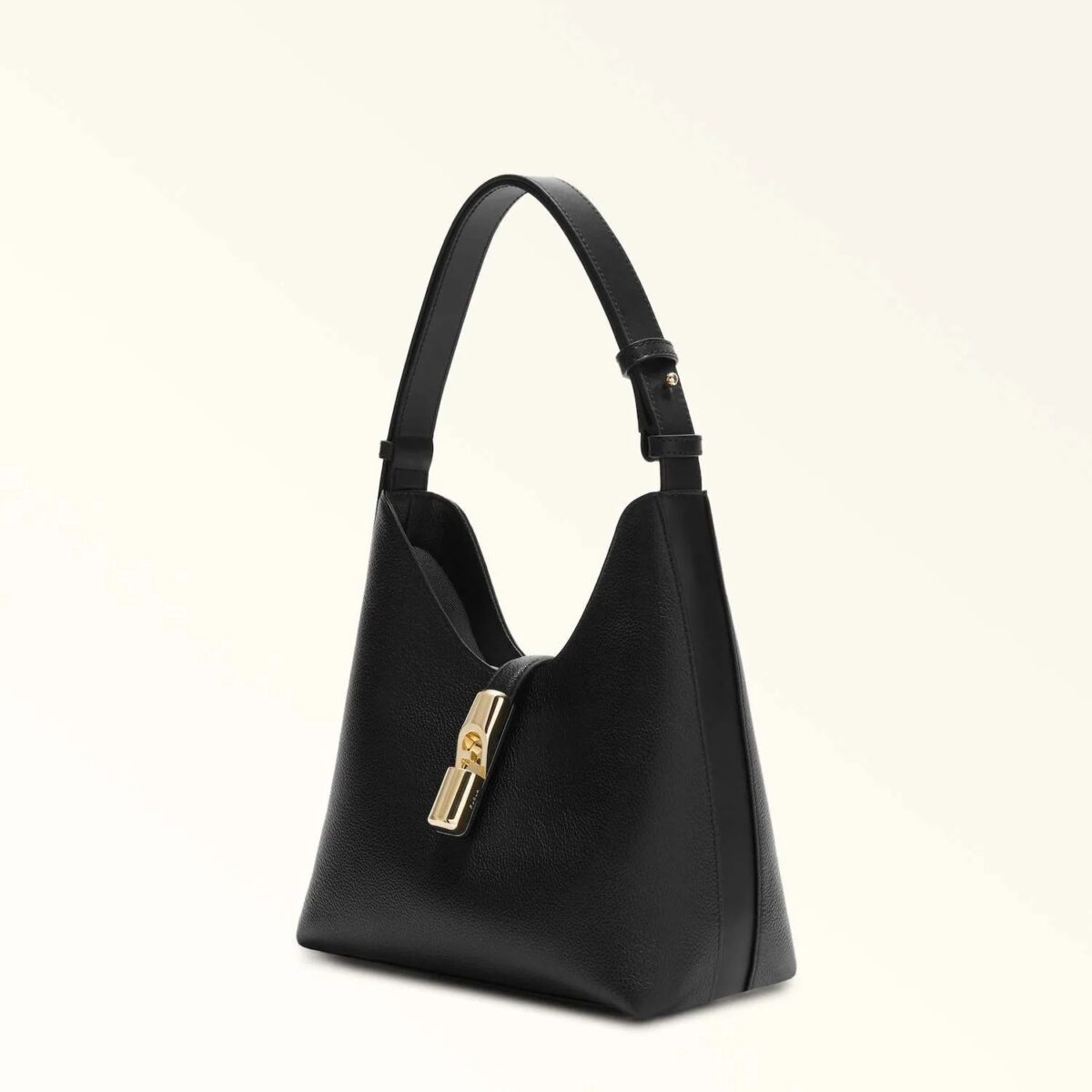 Borsa Furla Goccia Con Manico Sdoppiabile In Pelle Martellata Nero Dettagli 8050597739397