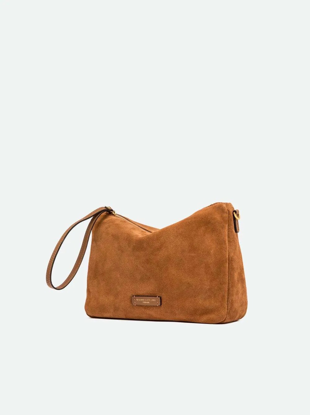 Borsa Nora Pouch Gianni Chiarini In Pelle Scamosciata Camel Dettagli 8057145807881