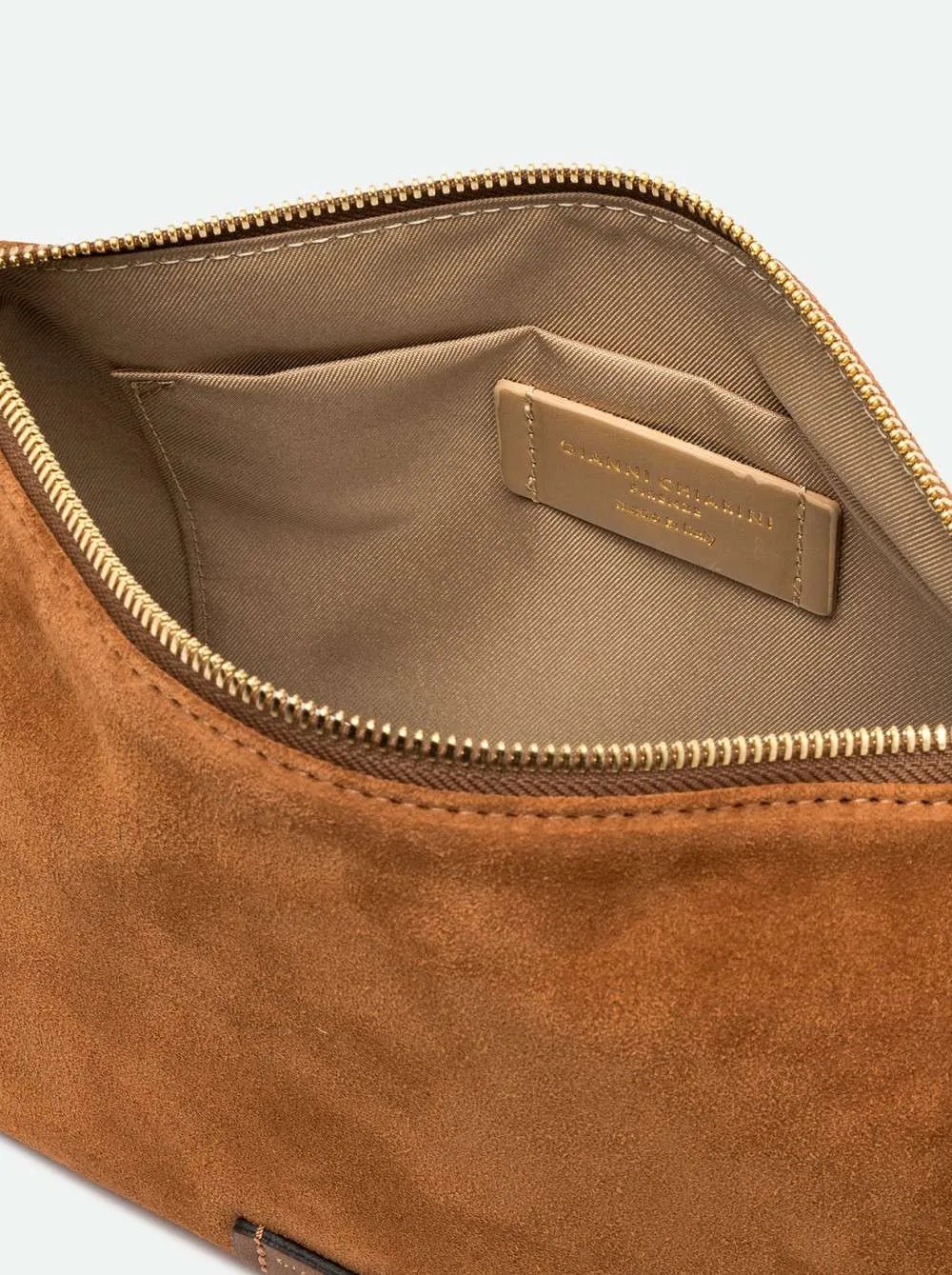Borsa Nora Pouch Gianni Chiarini In Pelle Scamosciata Camel Interno 8057145807881