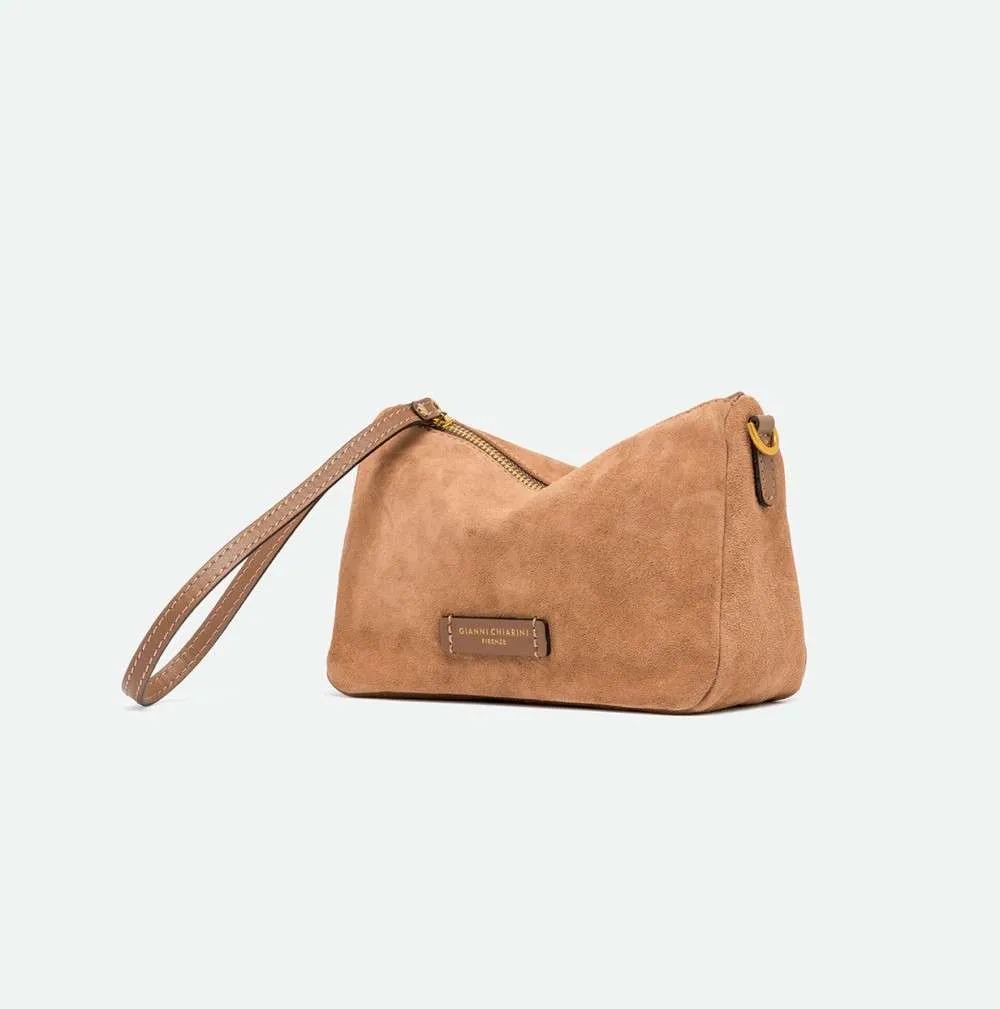 Borsa Nora Pouch Gianni Chiarini In Pelle Scamosciata Caramel Dettagli 8057145807911