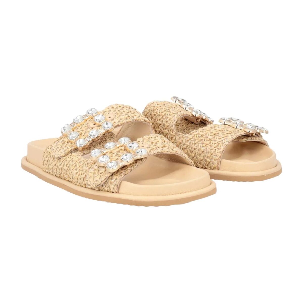 Ciabatte Tenerife Tosca Blu In Rafia Beige Dettagli 632S322
