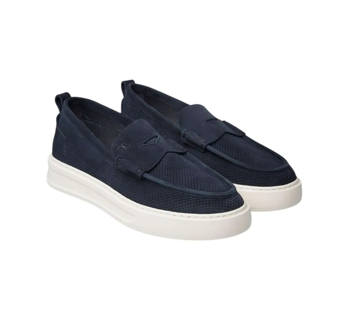 Mocassino Portofino Fabi In Camoscio Traforato Blu Dettagli Frontali FU1468A